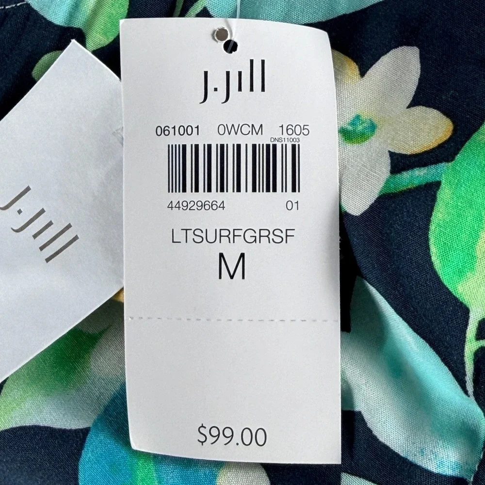 J. Jill Womens Medium Floral Sleeveless Shift Dress‎ Navy Blue Green LTSURFGRSF